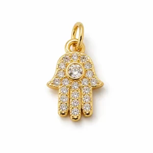 Gold Filled Hamsa Hand Charm Pendant, CZ Pave Hamsa Evil Eye Protection Charm for Necklace Bracelet DIY Jewelry Supplies, CP1186 #2