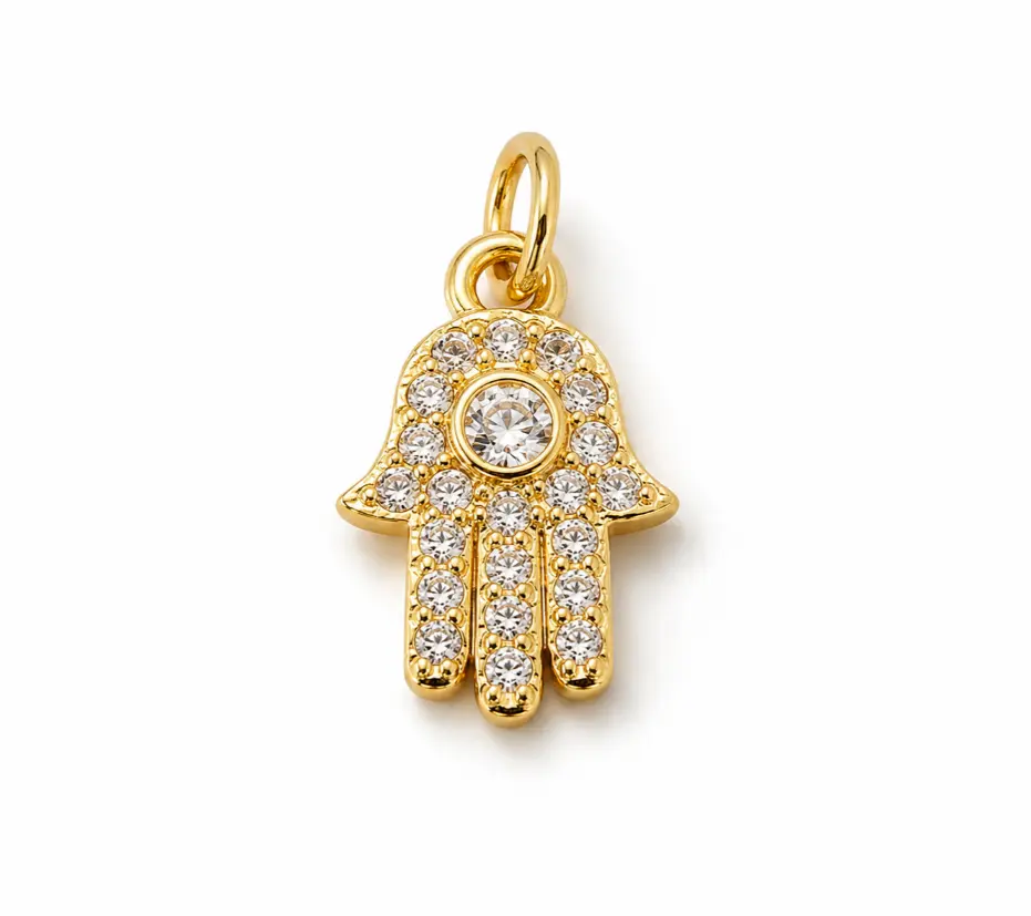 Gold Filled Hamsa Hand Charm Pendant, CZ Pave Hamsa Evil Eye Protection Charm for Necklace Bracelet DIY Jewelry Supplies, CP1186 #2