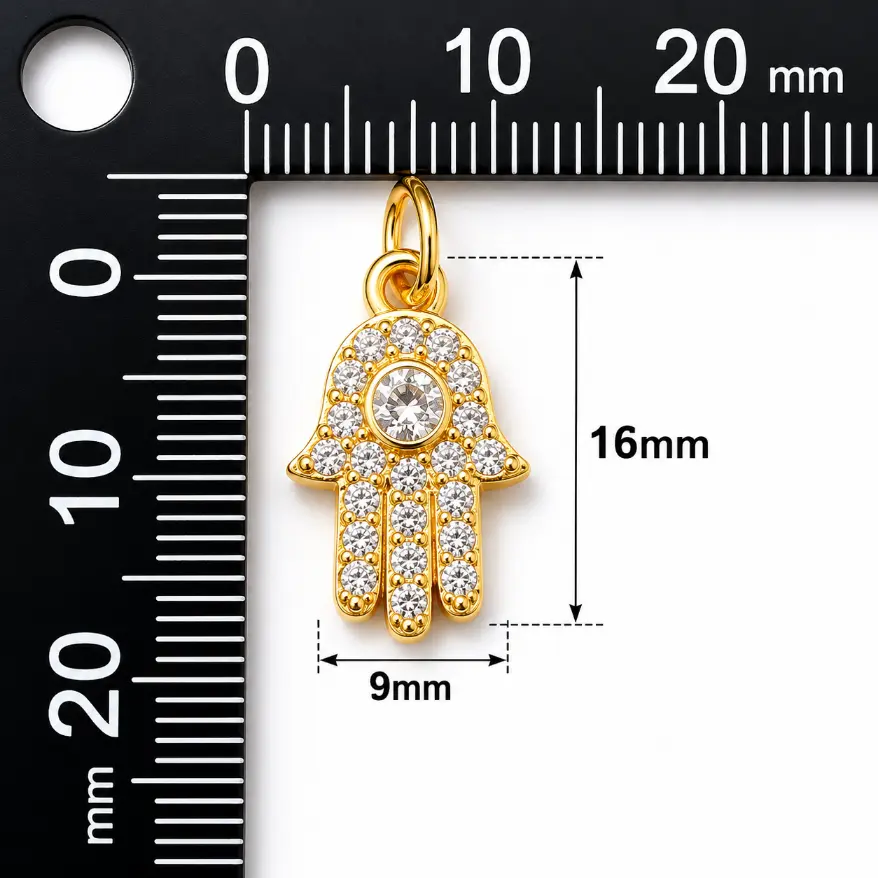 Gold Filled Hamsa Hand Charm Pendant, CZ Pave Hamsa Evil Eye Protection Charm for Necklace Bracelet DIY Jewelry Supplies, CP1186 #2 - Image 2