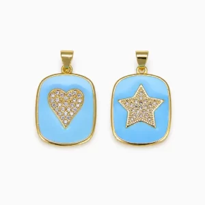 Light Blue Enamel Star Heart Charm, Gold Filled Pendant Necklace, CZ Crystal Jewelry, Celestial Gift for Her, Unique Statement, CP1195