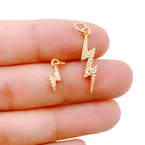 Gold Filled Lightning Bolt Charm, CZ Thunder Pendant for DIY Necklace Bracelet Jewelry Making Supplies, Minimalist Spark Charm, CP1197