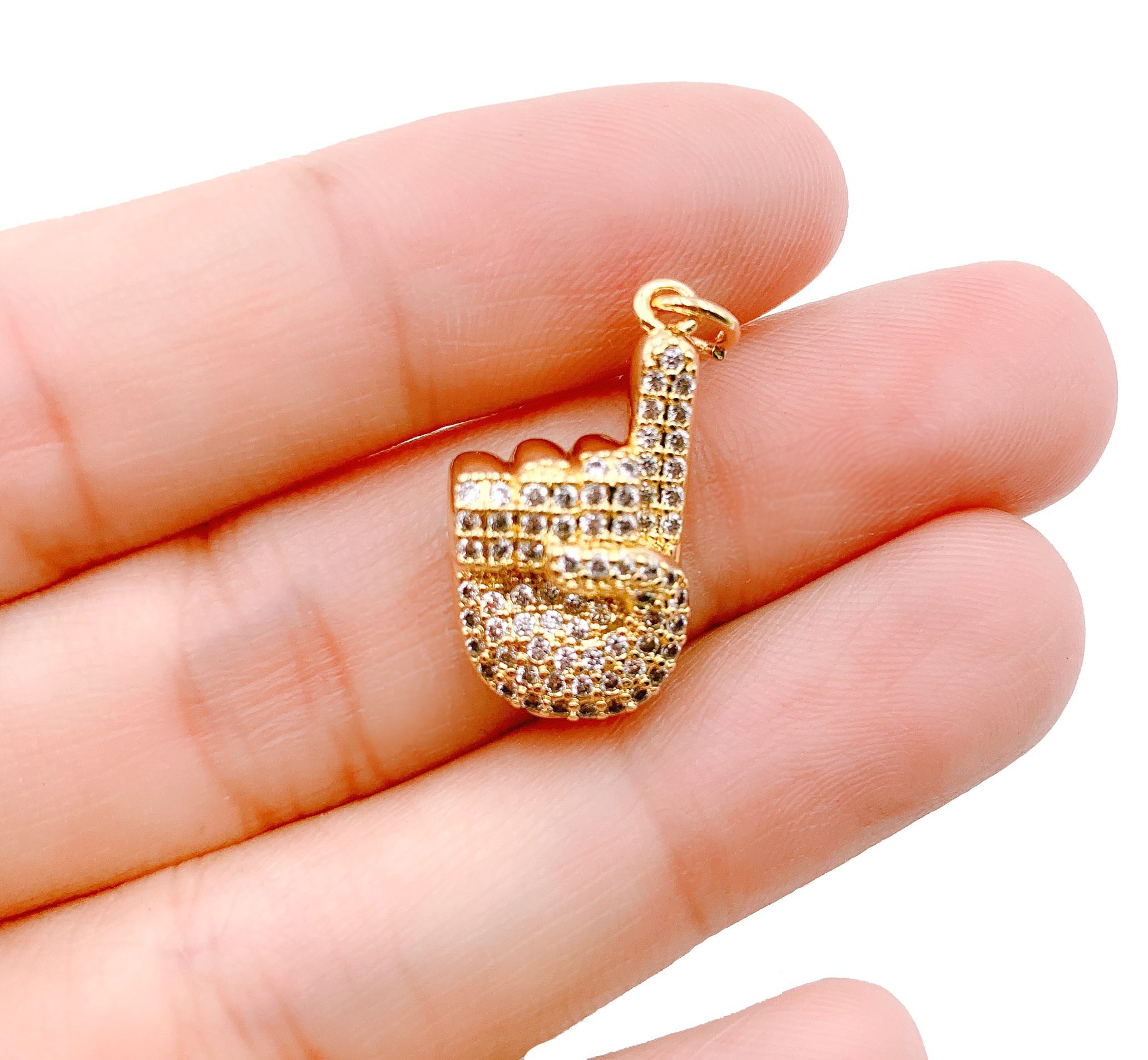 Number One Hand Sign Charm CZ Micro Pave Hand Sign Pendant Cubic