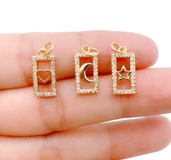 Jewelry Findings CZ Micro CZ Pave Moon StarHeart Pendant Charms 20PCS Gold Color Heart Charm