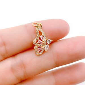 Pink Mariposa Butterfly Charm Micro Pave CZ Butterfly Charm Cubic Pendant for Necklace Component Real Gold Plated Tarnish Free, CP1202
