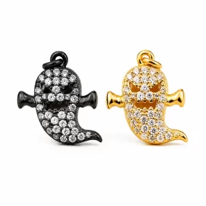 Gold Filled CZ Ghost Pendant, Crystal Ghost Charm, Rhinestone Halloween Pendant, Spooky Jewelry Making Supply, Ghost Necklace Charm, CP1208