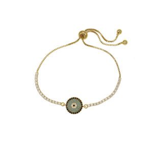 22K Gold Pave CZ Evil Eye Bracelet, CZ Micro Pave Gold Evil Eye Bracelet, Evil Eye Adjustable Bracelet, Bracelet Gift| BR003