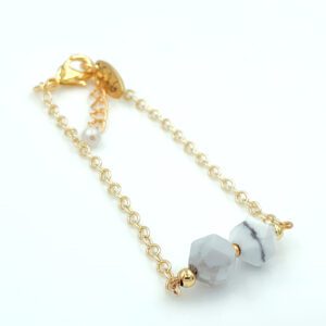 14K Gold Filled Marble Howlite Stone Charm Bracelet, Natural White Howlite Stone Bracelet, 7" plus 1.5 inches extension, BR007
