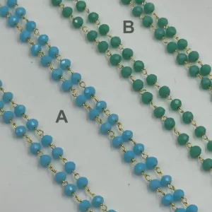 Gold Filled Faceted Glass Bead Rosary Chain by Foot, Gold Wire Wrapped Rondelle Satellite Chain, Blue Green Jewelry Supply, Gift, CH029