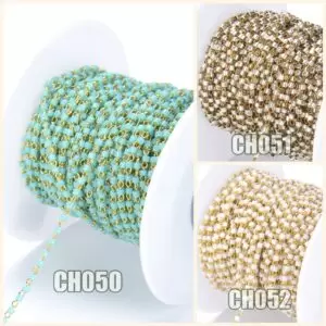 1/3/10 Feet Japanese Seed Bead Crystal Beaded Rosary Chain 2mm Wire Wrapped Glass Unfinished 14K Gold Beaded Chain Bulk Chain, CH050