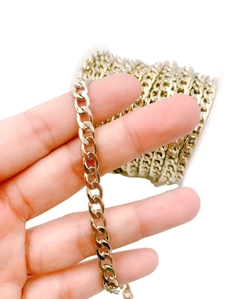 10K Light Gold Cuban Curb Chain by Foot, Cuban Curb Chain, Wholesale Bulk Roll Chain for Jewelry 