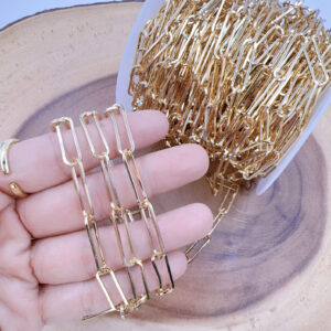 14K Gold Paperclip Chain by Foot, Gold Oval Link Chain, Wholesale Bulk Roll Chain for Jewelry Making, 22x6x1mm, CH109