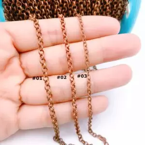 Copper Rolo Cable Chain, Copper Oval Link Chain by Foot, Wholesale bulk Roll Chain for Jewelry Making, 3/4/3.3mm, CH126