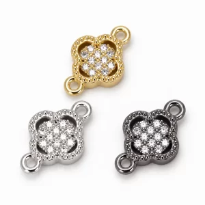 Gold Filled Clover CZ Connector, Pave Cubic Zirconia Two Hole Link Charm, Rhinestone Jewelry Making Supply, Bracelet Connector, CN227