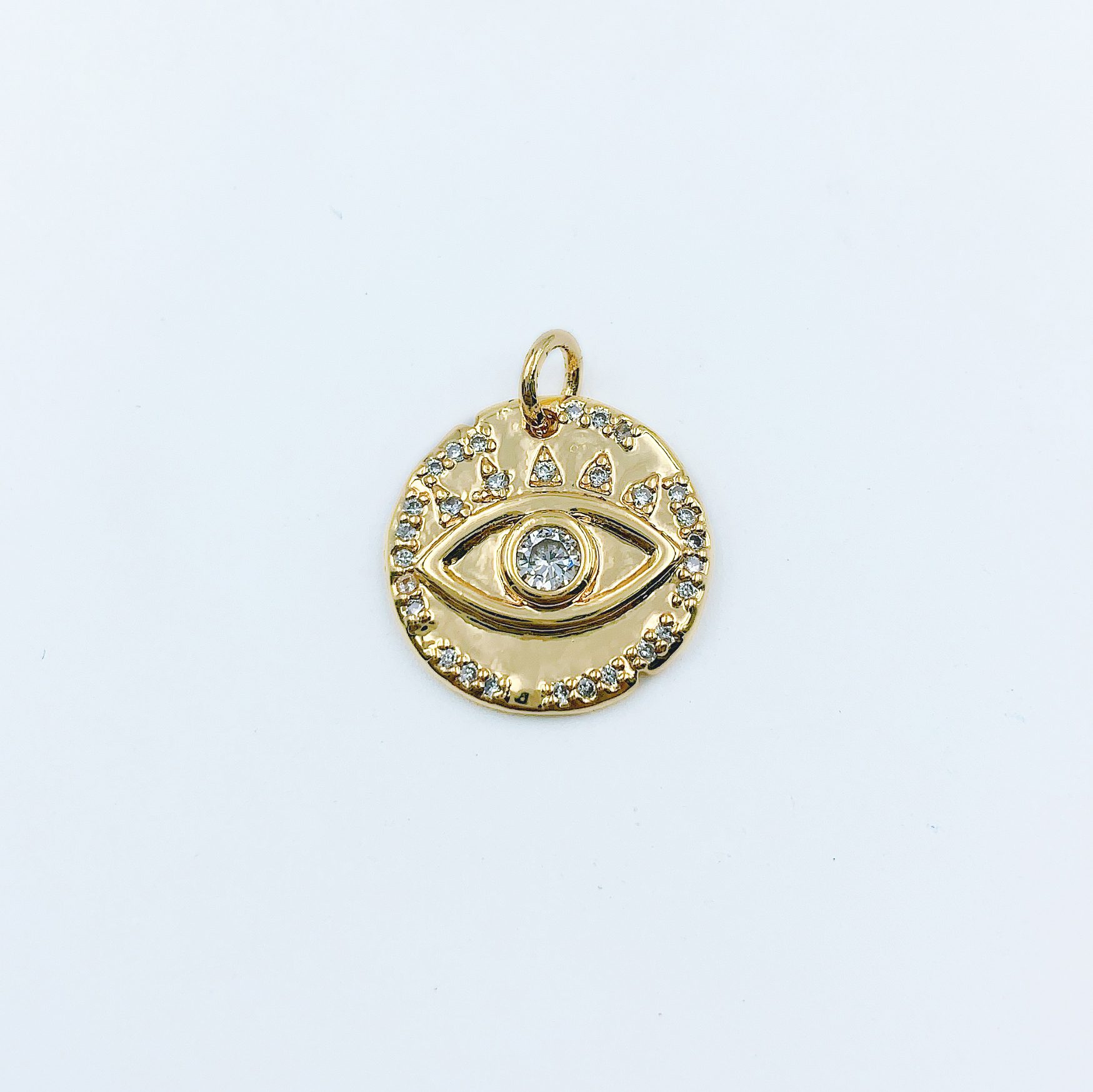 14K Gold Disc Evil Eye Charm Pendant, CP1252 - BeadsCreation4u