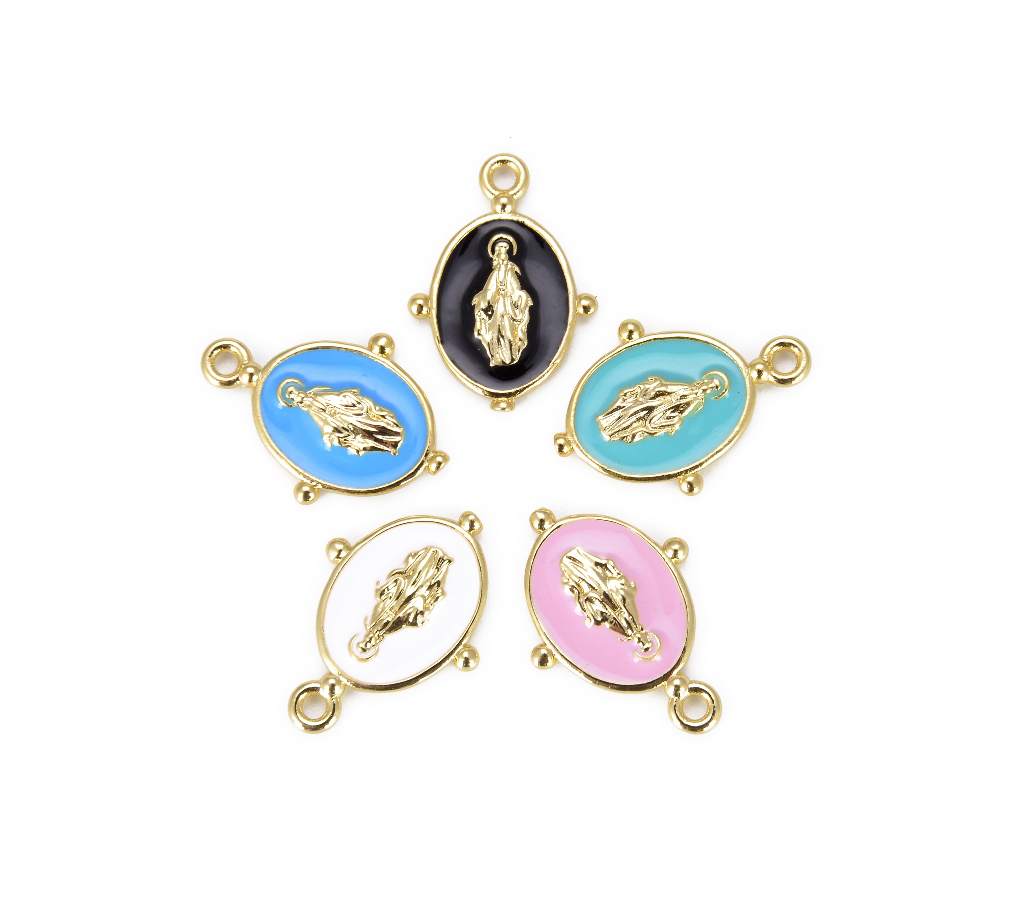 Details about   14K Yellow Gold Our Lady of Guadalupe Enamel Picture Charm Pendant with 2mm Figa