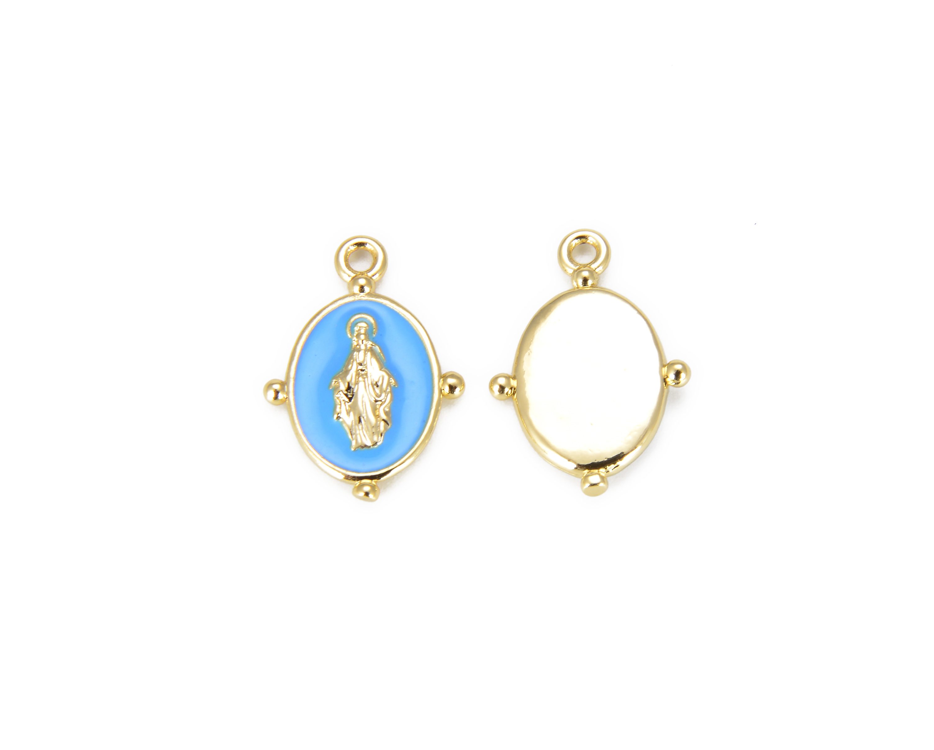 10PCS,18K Gold Filled Enamel Rectangle Virgin Mary Charm Pendant,Enamel Religious Cross Necklace Bracelet,DIY Jewelry Making Supply