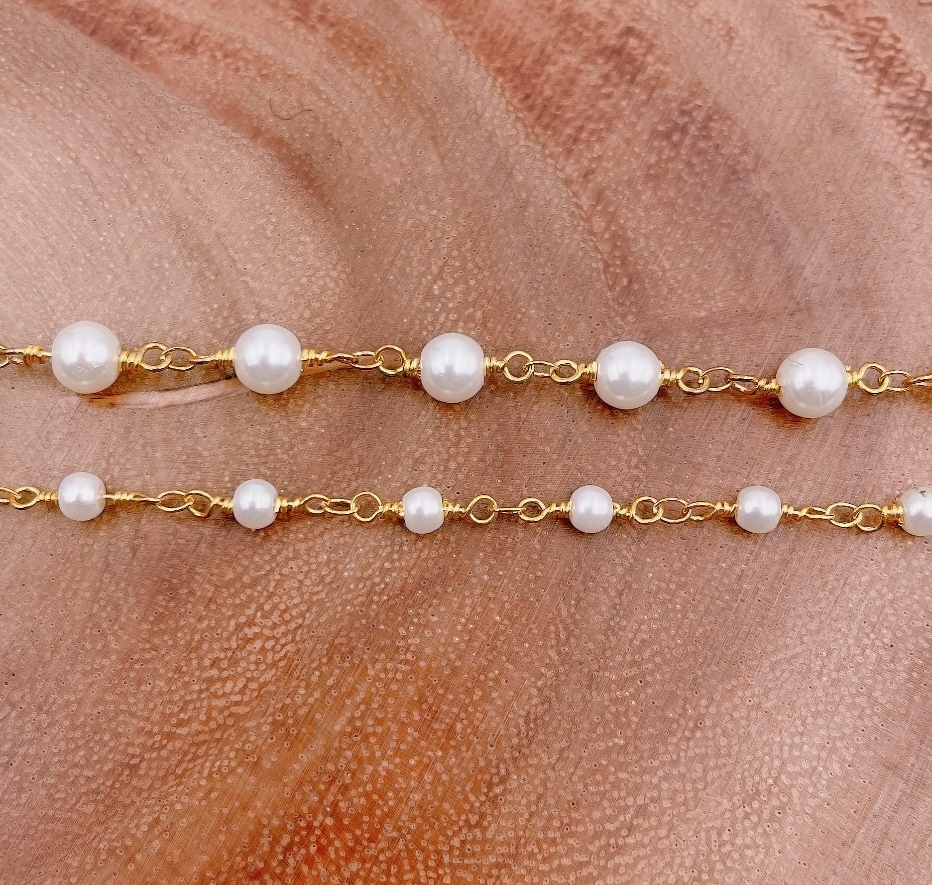 14K Gold Filled Pearl Chain, White Pearl Rosary Chain, Bulk Chain ...
