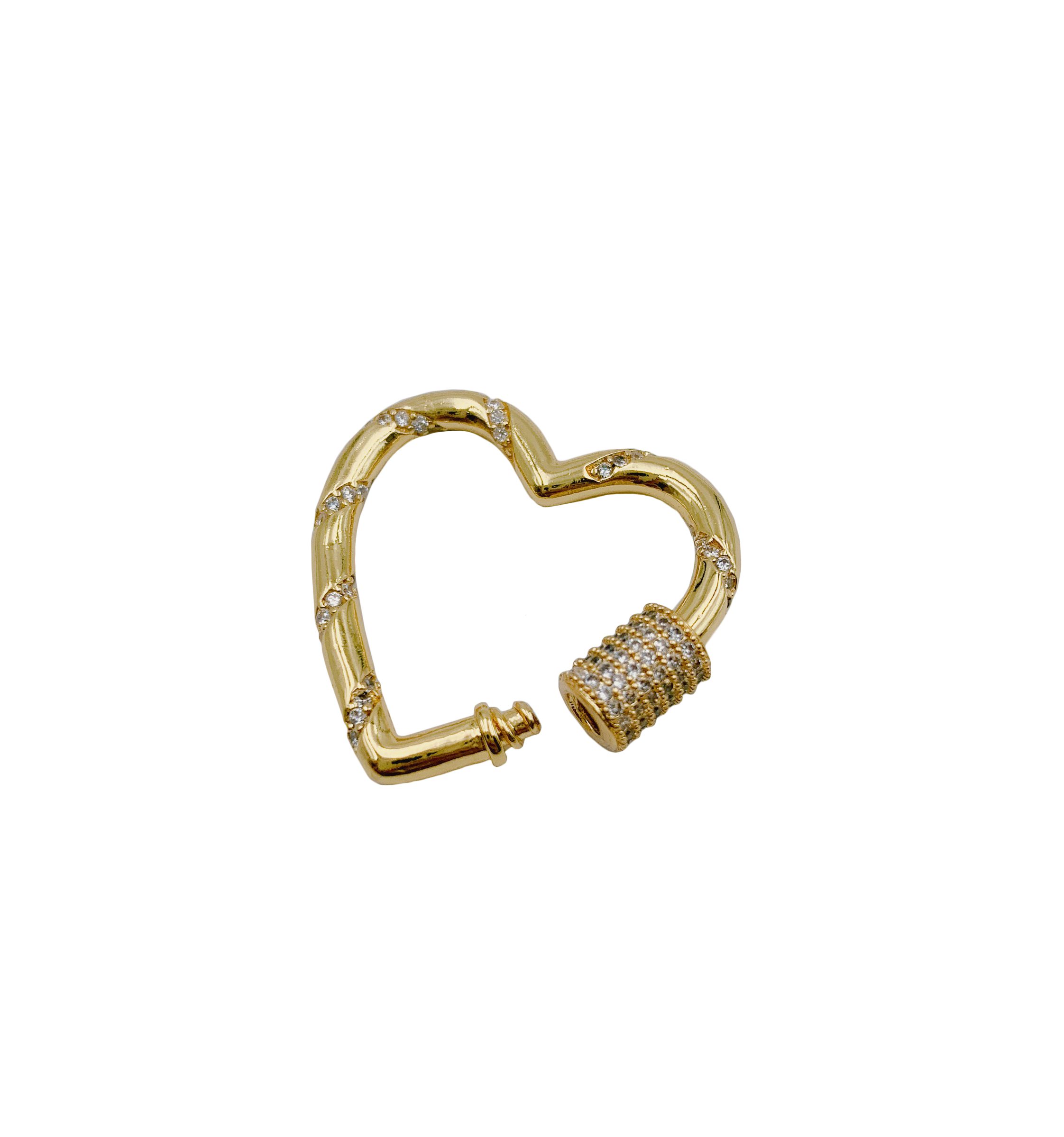 14K Gold Filled Heart Carabiner Clasp, Gold CZ Screw Clasp Micro Pave ...