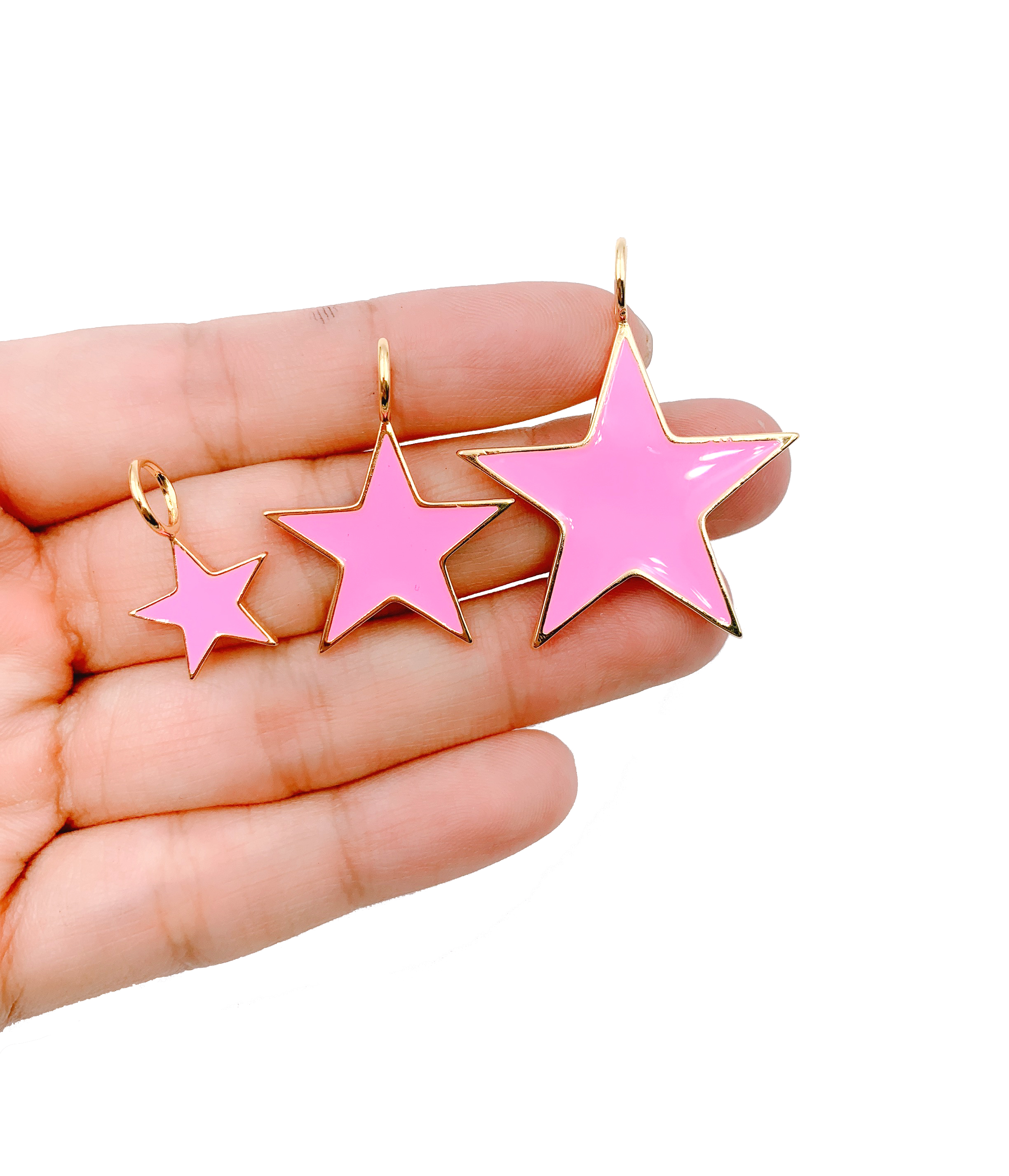 Серьги Pink Enamel Star Viva. Ожерелье с эмалью звезда.