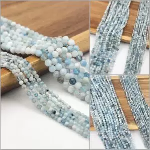 Natural Aquamarine Faceted Round Beads Full Strand, 4mm, PRP169