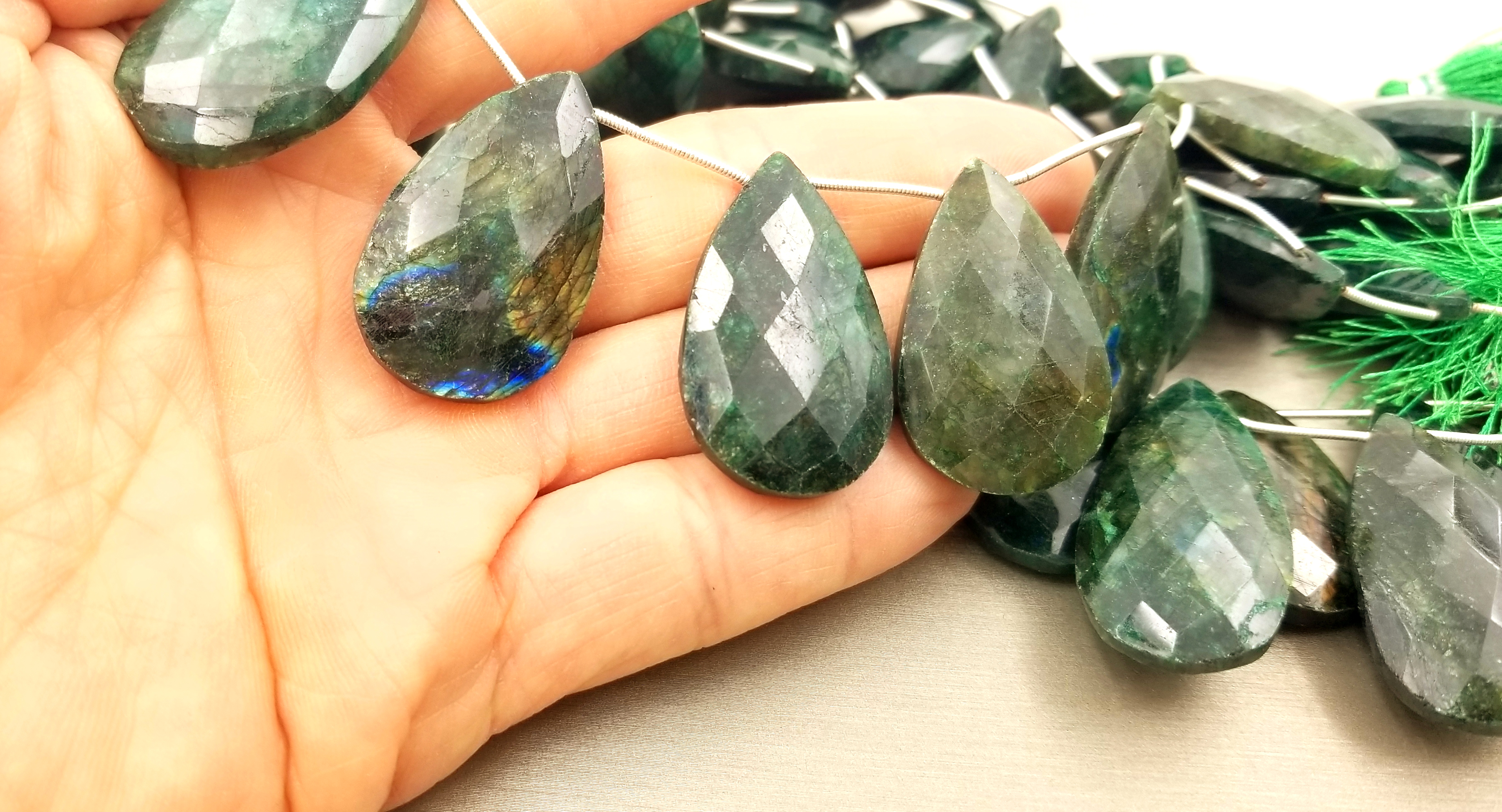 Labradorite Necklace Crystal Stone Green for Motivation