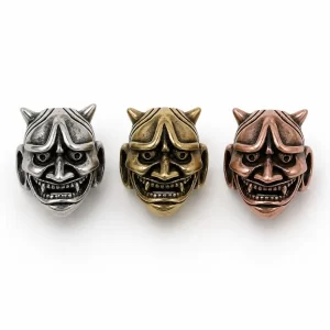 Antique Demon Mask Bead, Japanese Oni Mask Bead, Samurai Mask Jewelry Finding, Spooky Bead for Necklace & Bracelet DIY, BD821