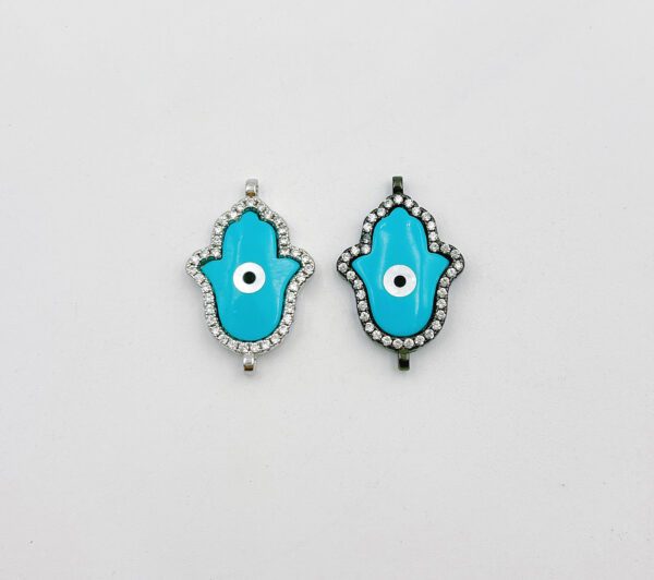 Two Blue with Silver Hamsa Hand Connector