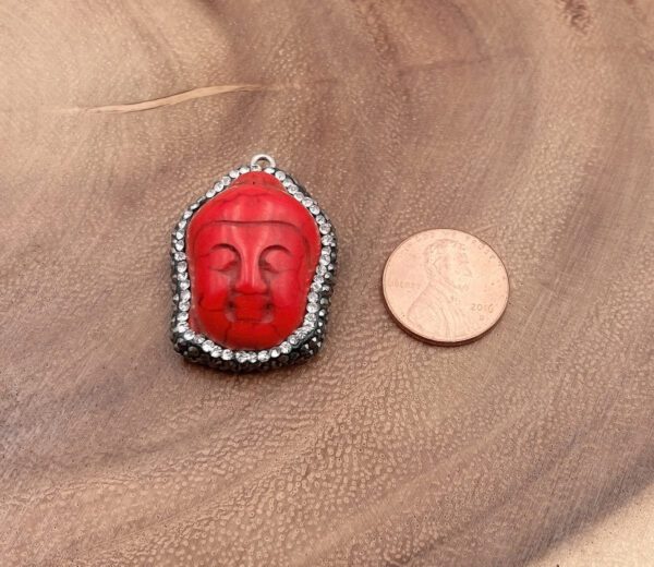 Red Carved Buddha Head Pendant and Coin
