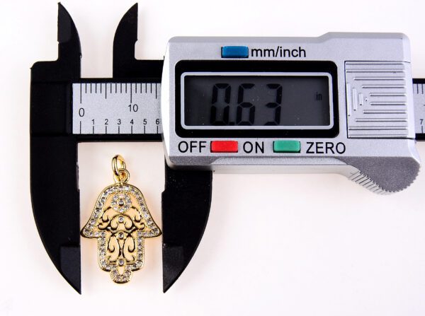 Measuring Gold Hamsa Hand Charm in Vertical Position