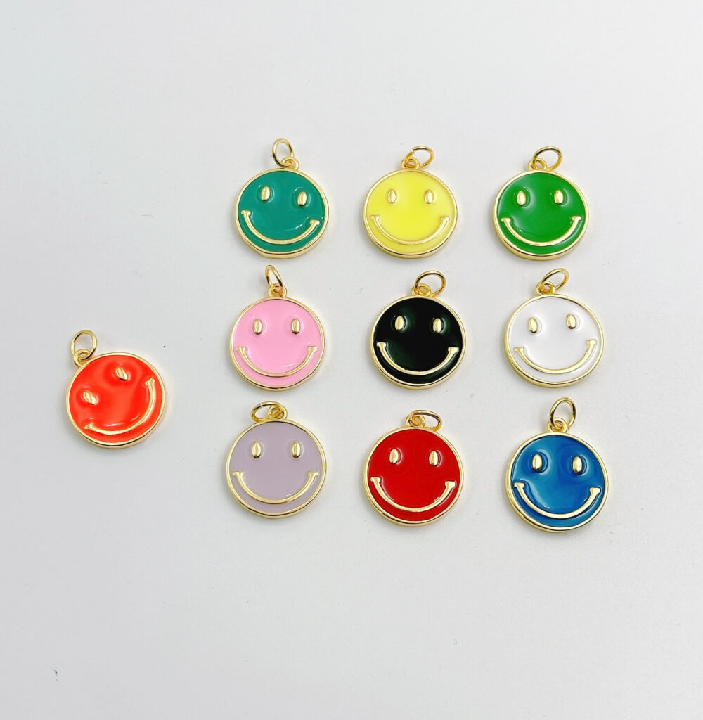 1pc White Enamel Happy Face Charm, 18K Gold Filled Smiley Happy Face ...