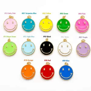 1pc Enamel Happy Face Charm, 18K Gold Smiley Happy Face Charms, Light Blue Green Pink White Dainty Smile charm Emoji Charm DIY CP1311