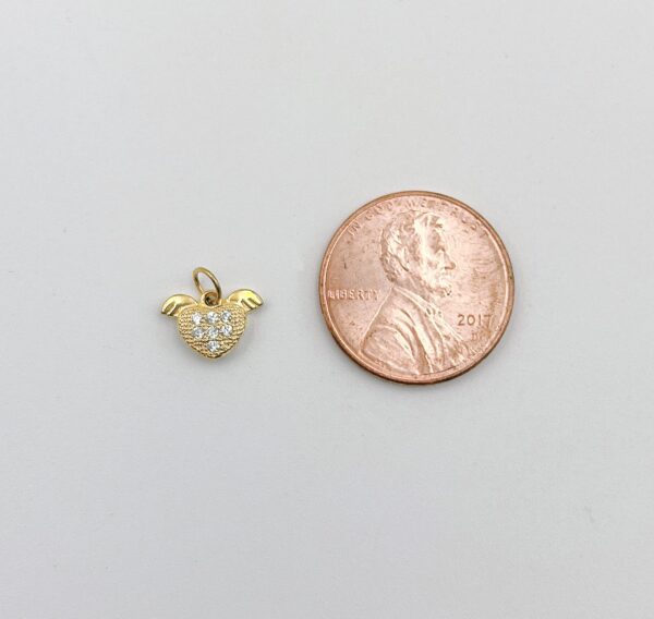 Gold Tiny Heart Love Angel Wings Pendant and Coin