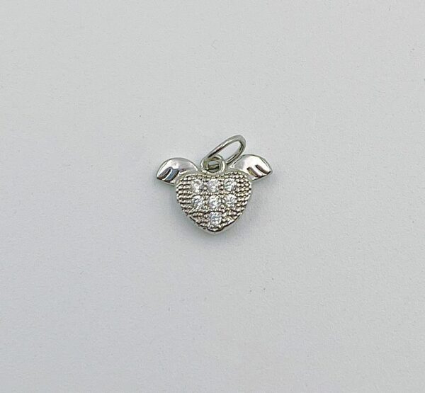 Silver Tiny Heart Love Angel Wings Pendant