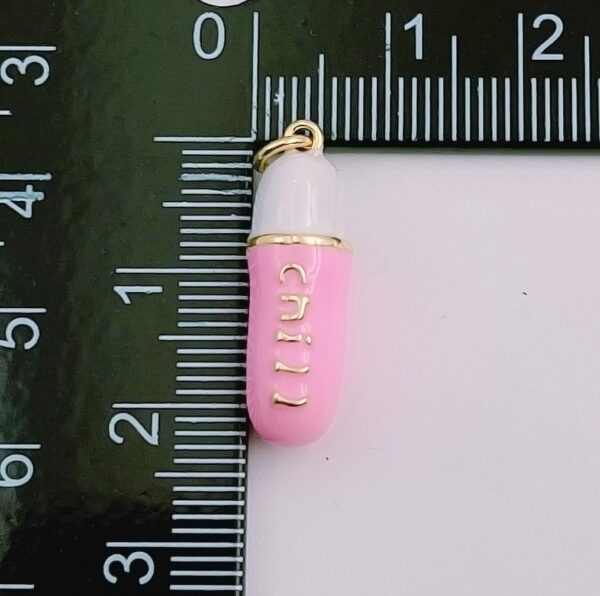 Measuring Pink Enamel Pill Shape Pendant
