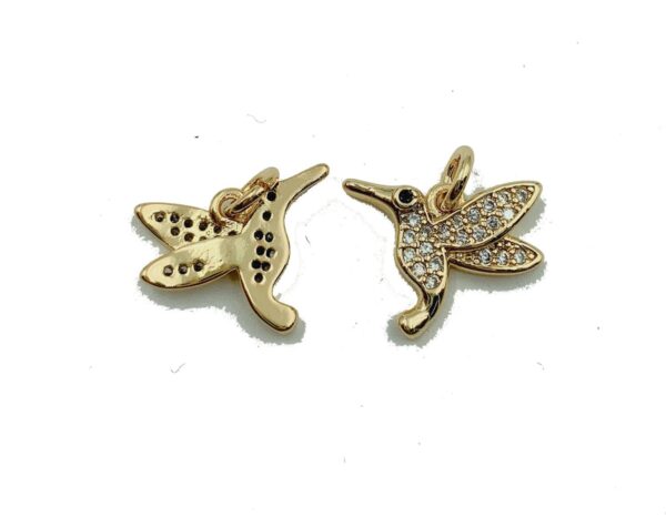 Front and Back View of Gold Hummingbird Charm Pendant