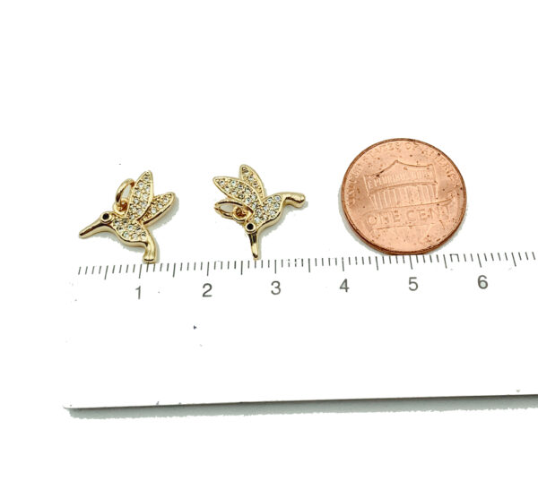 Measuring Two Micro Pave Gold Hummingbird Charm