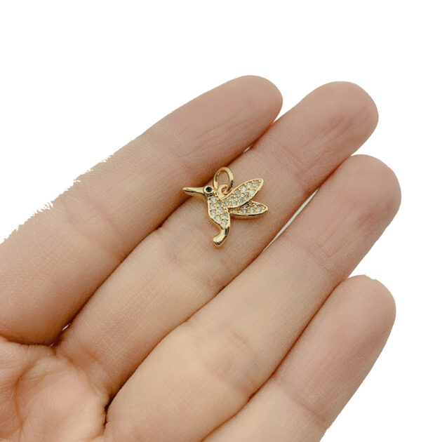 Micro Pave Gold Hummingbird Charm Pendant