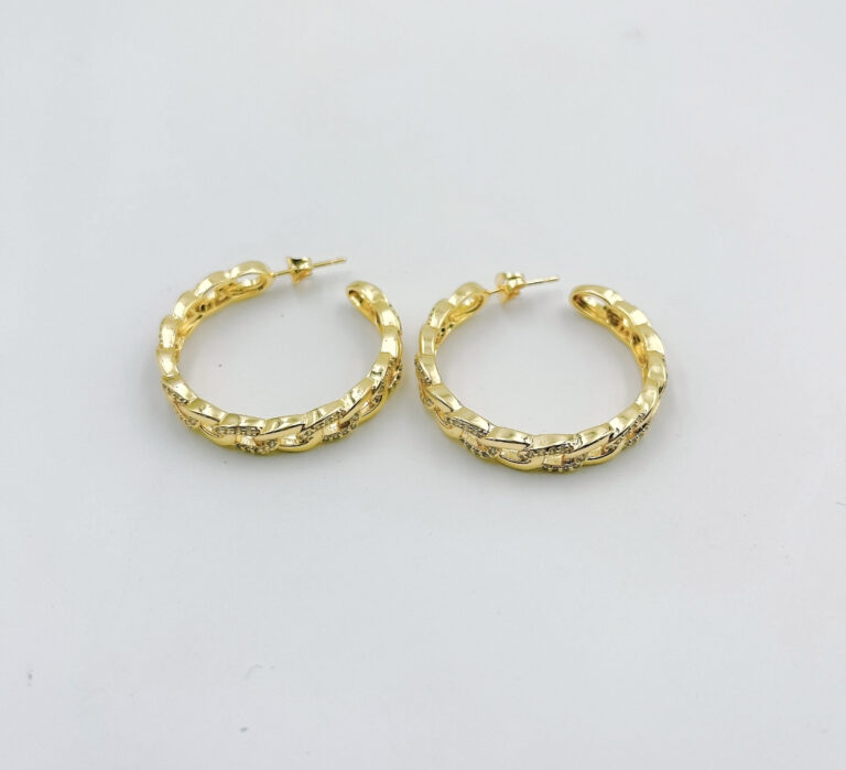 Dainty Chain Shaped Huggie Hoop Earrings, 18K Gold Filled Large Hoop ...