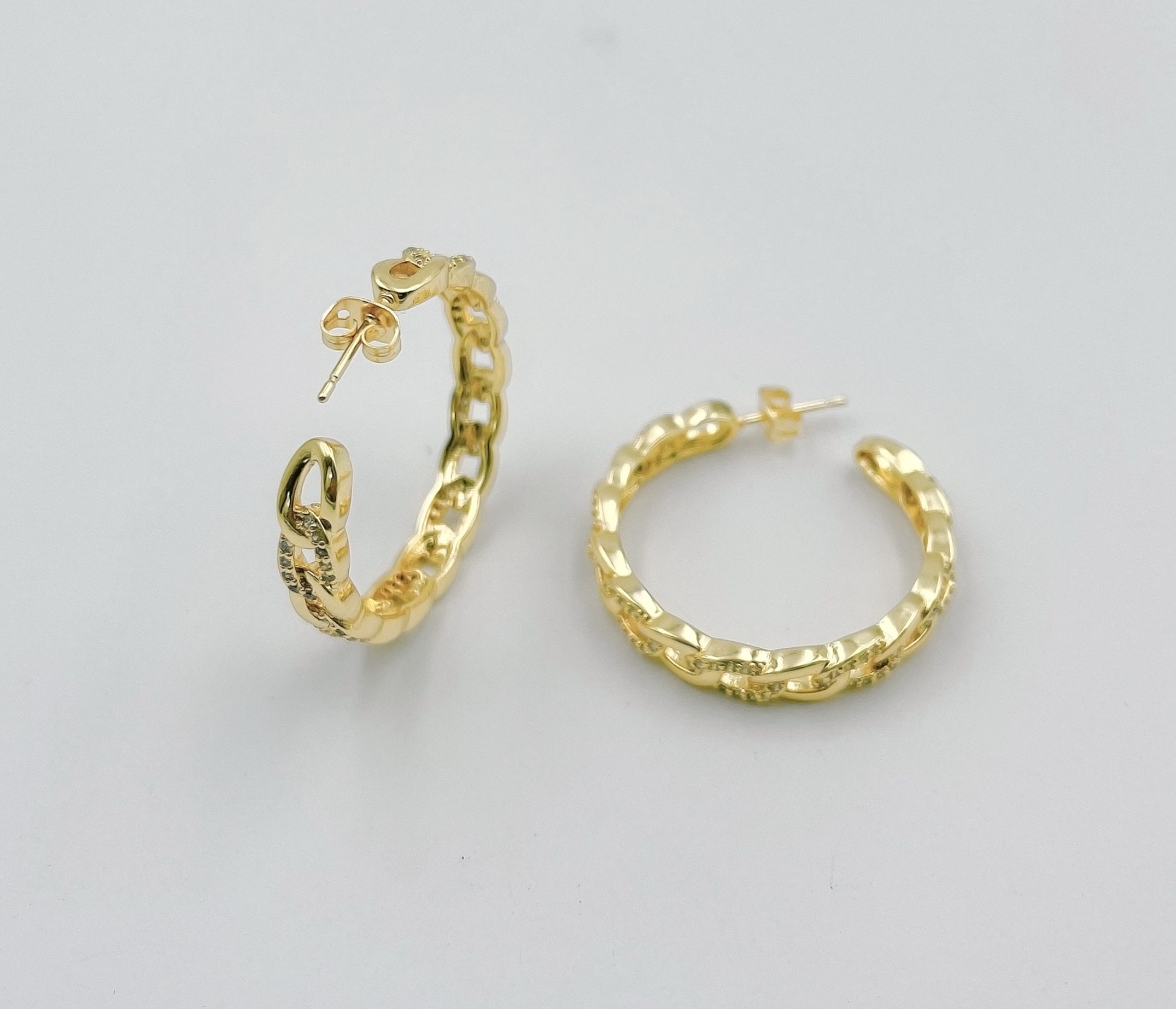 Dainty Chain Shaped Huggie Hoop Earrings, 18K Gold Filled Large Hoop ...