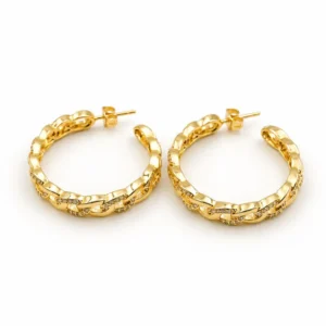Gold Filled CZ Hoop Earrings, Pave Crystal Chain Link Hoops, Rhinestone Hoop Earrings for Women, Elegant Jewelry Making Supplies, ER159