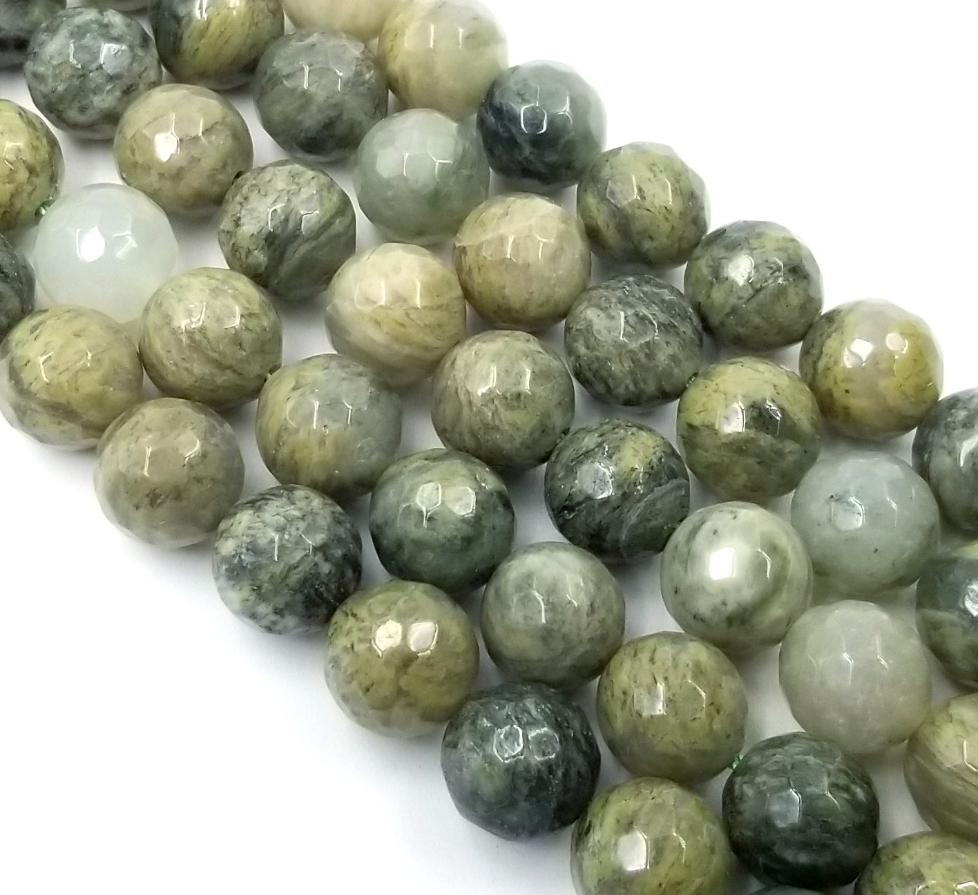 Natural Ocean Jasper Beads Faceted 8mm Round Beads Vibrant Green Yellow