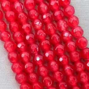 Ruby Jade Red Faceted Round Beads