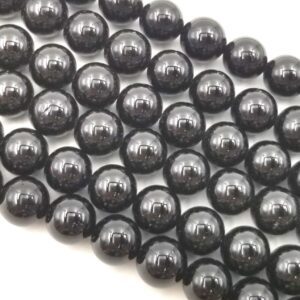 Black Tourmaline Natural Smooth Round Beads