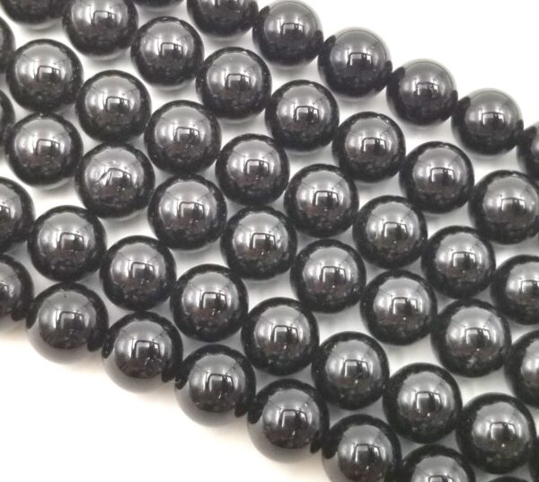 Black Tourmaline Natural Smooth Round Beads