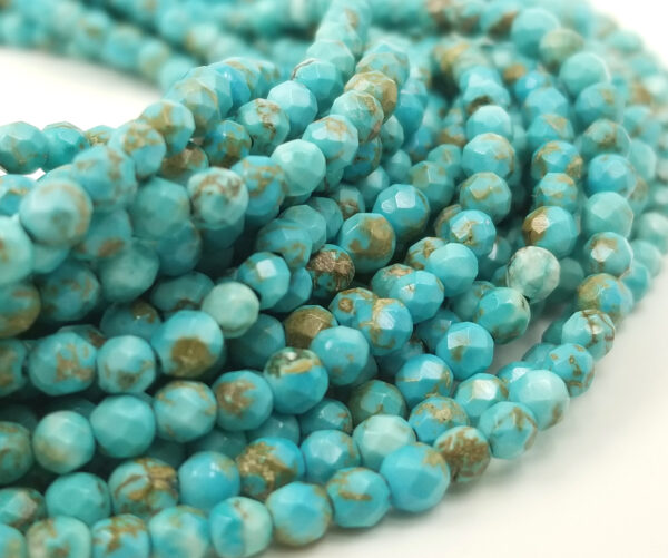 Blue Faceted Turquoise Natural Round Beads