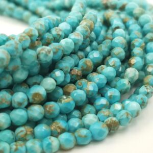 Blue Faceted Turquoise Natural Round Beads