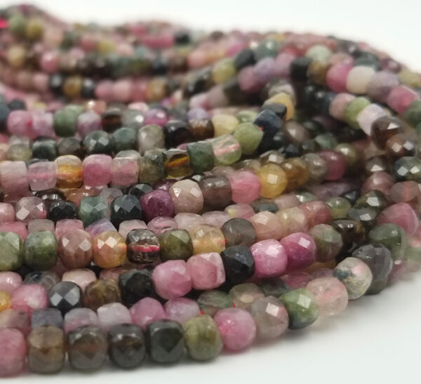 Tourmaline Natural Color Faceted Square Cube Dice Beads