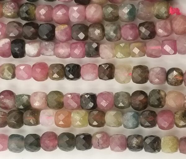 Tourmaline Natural Color Faceted Square Cube Dice Beads