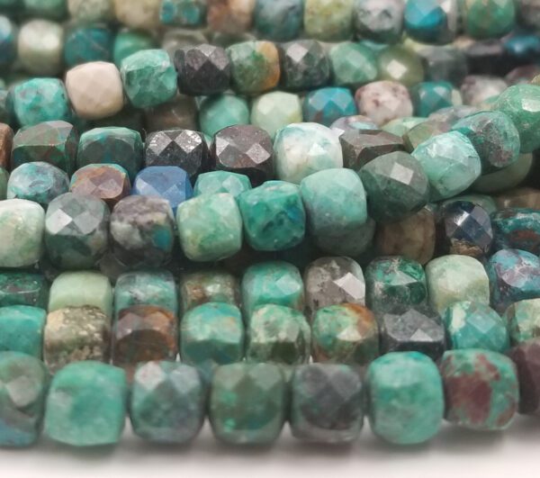 Chrysocolla Isreal Cut Natural Faceted Cube Shape Beads