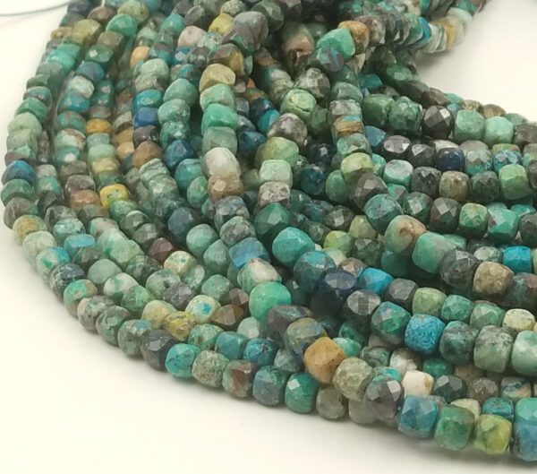 Chrysocolla Isreal Cut Natural Faceted Cube Shape Beads